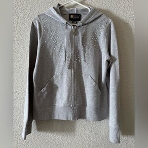 Christine Alexander Gray Zip-Up Hoodie with Rhinestone Accents